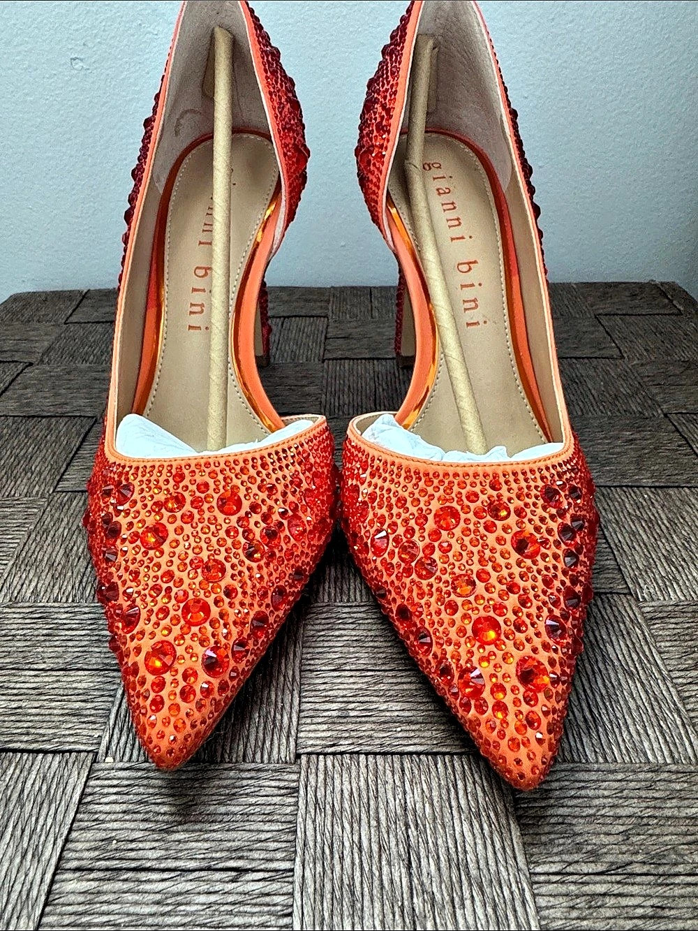 Gianni Bini Embellished Pointed-Toe Heels in Orange